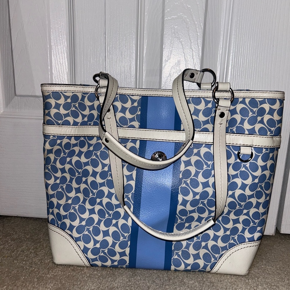 Coach Blue and White Signature Tote
